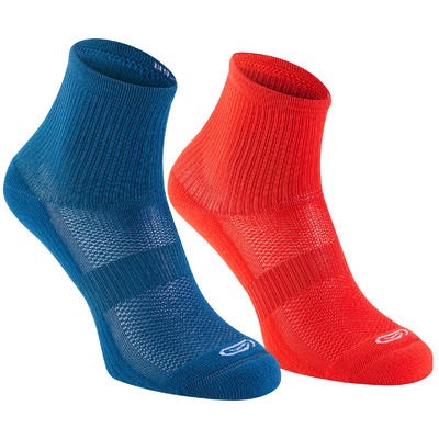 Pqt. 2 calcetines de atletismo para niños confort tobillo alto azul rojo fluo KALENJI