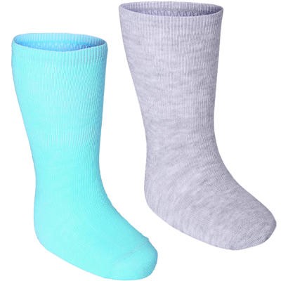 Paquete con 2 pares de calcetines de gimnasia infantil verde claro/gris jaspeado DOMYOS