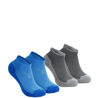 2 pares de calcetines de campismo cortos niños A 50 MID azul y gris QUECHUA