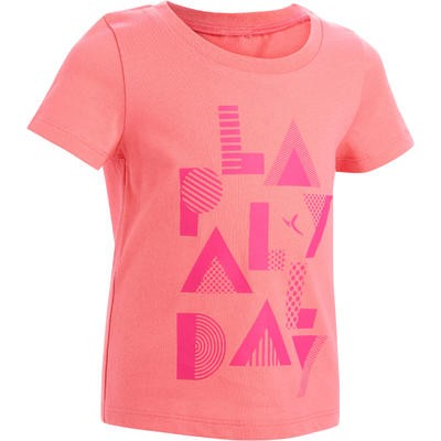 Playera 500 mangas cortas gimnasia infantil estampado rosa DOMYOS