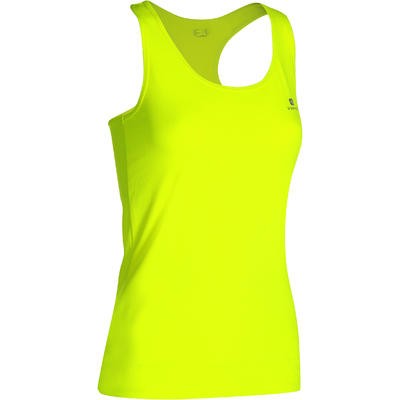 Camiseta sin mangas fitness cardio mujer amarillo fluo MY TOP DOMYOS