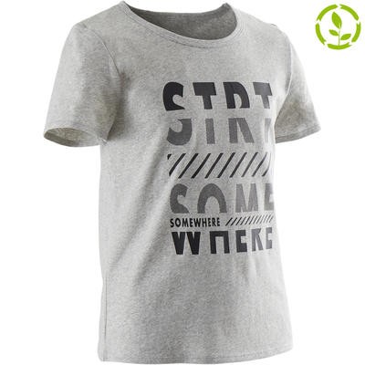 Camiseta manga corta reciclada 100 niño GIMNASIA JÚNIOR gris jaspeado estampado DOMYOS