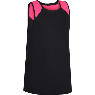 Playera sin mangas 500 gimnasia niña negro rosa DOMYOS
