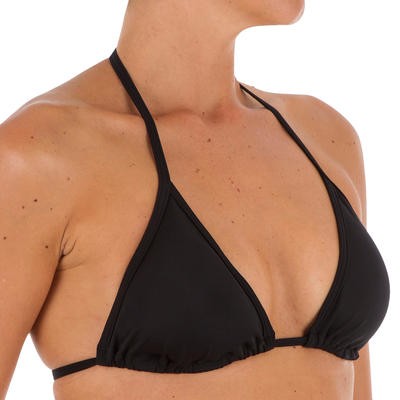 Bikini mujer top triángulo ajustable MAE liso negro OLAIAN