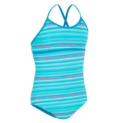Traje de baño 1 pieza niña con espalda en X ZIGZAG AZUL OLAIAN