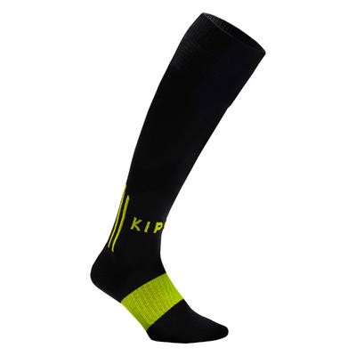 Calcetas de fútbol adulto F500 negro y amarillo vivo fluo KIPSTA