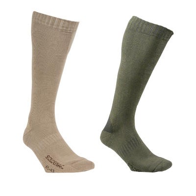 Calcetines largos caza Allseason x 2 beige SOLOGNAC